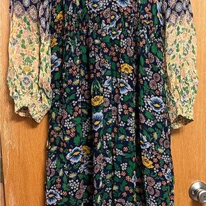 Anthropologie Maeve Navy Floral Maxi Dress, Size Large